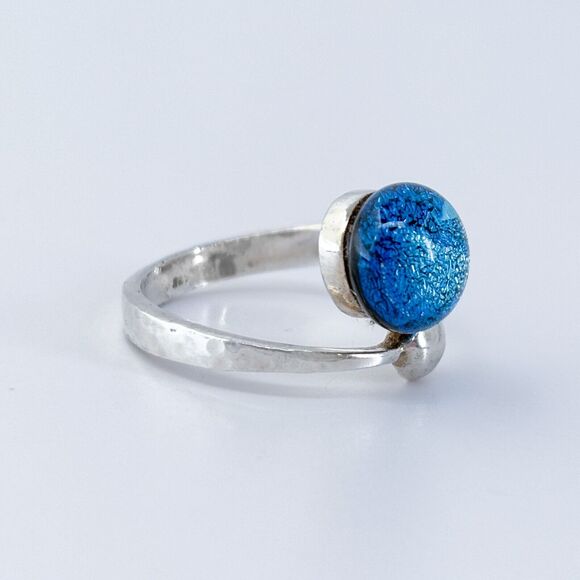 Vintage Sterling Silver 925 Blue Dichroic Glass Ring Size 8 - Picture 4 of 9